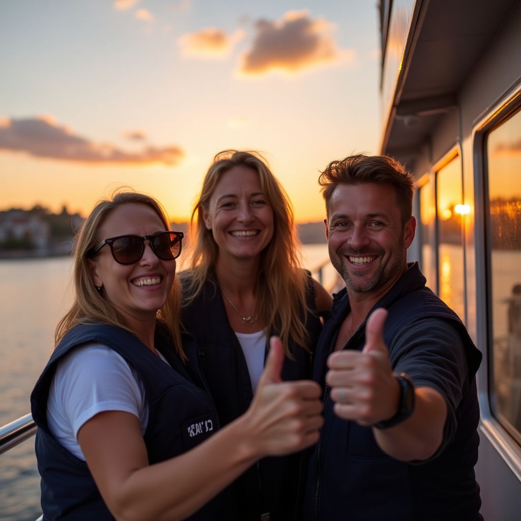The crew celebrating after a successful tour.